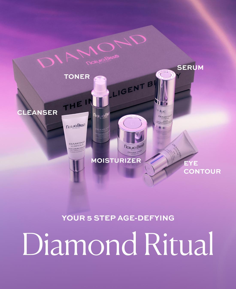 Your 5 step age-defying Diamond ritual Moisturizer Serum Eye contour cream Cleanser Toner
