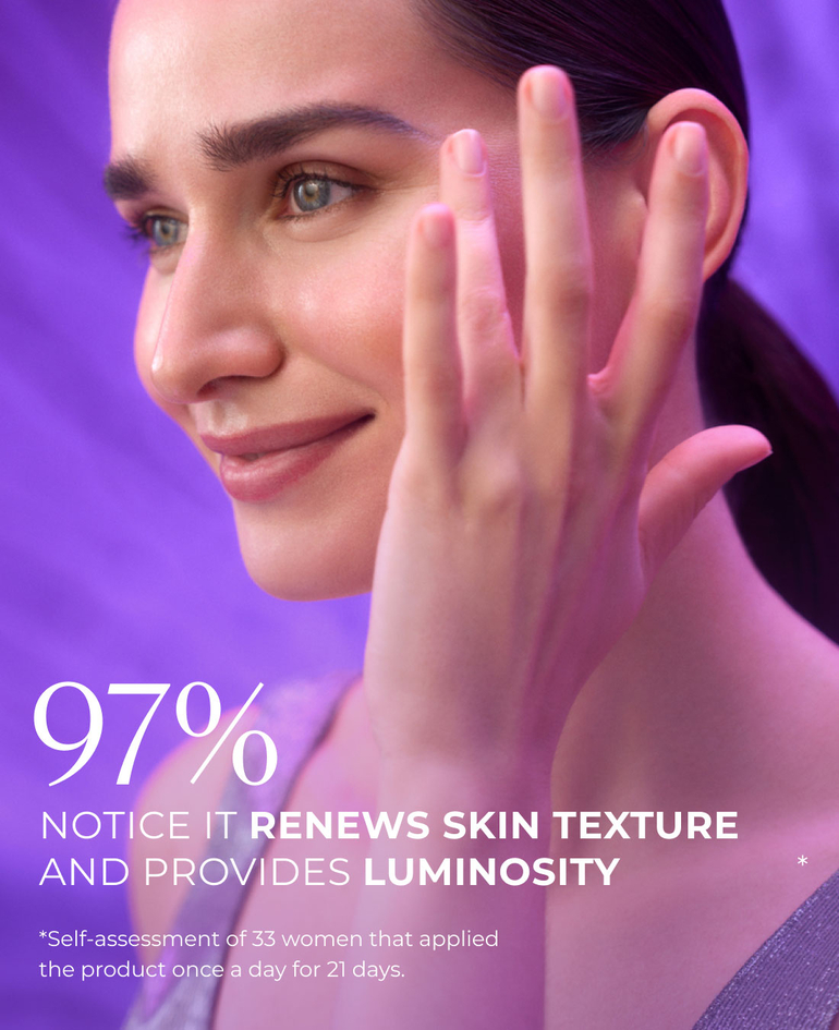 97% notice it renews skin texture and provides luminosity*  *Self-assessment of 33 women that applied the product once a day for 21 days.