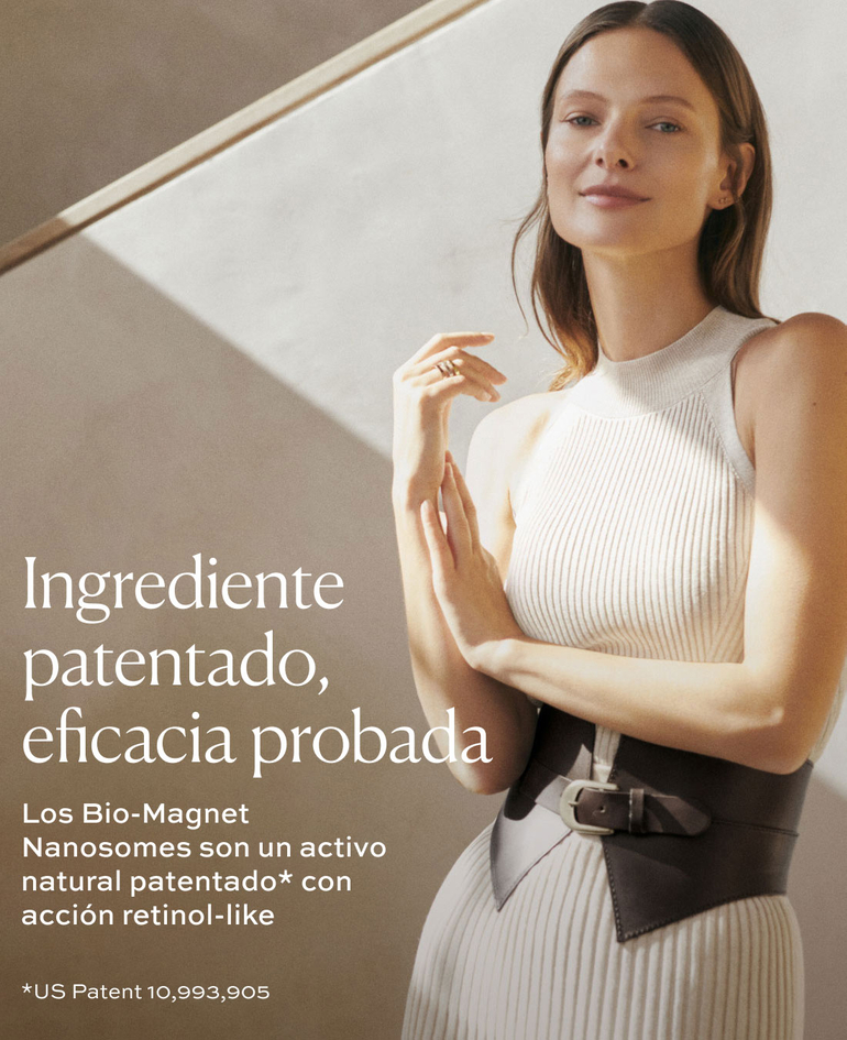 INGREDIENTE PATENTADO, EFICACIA PROBADA  Los Bio-Magnet Nanosomes son un activo natural patentado* con acci&oacute;n retinol-like  *US Patent 10,993,905