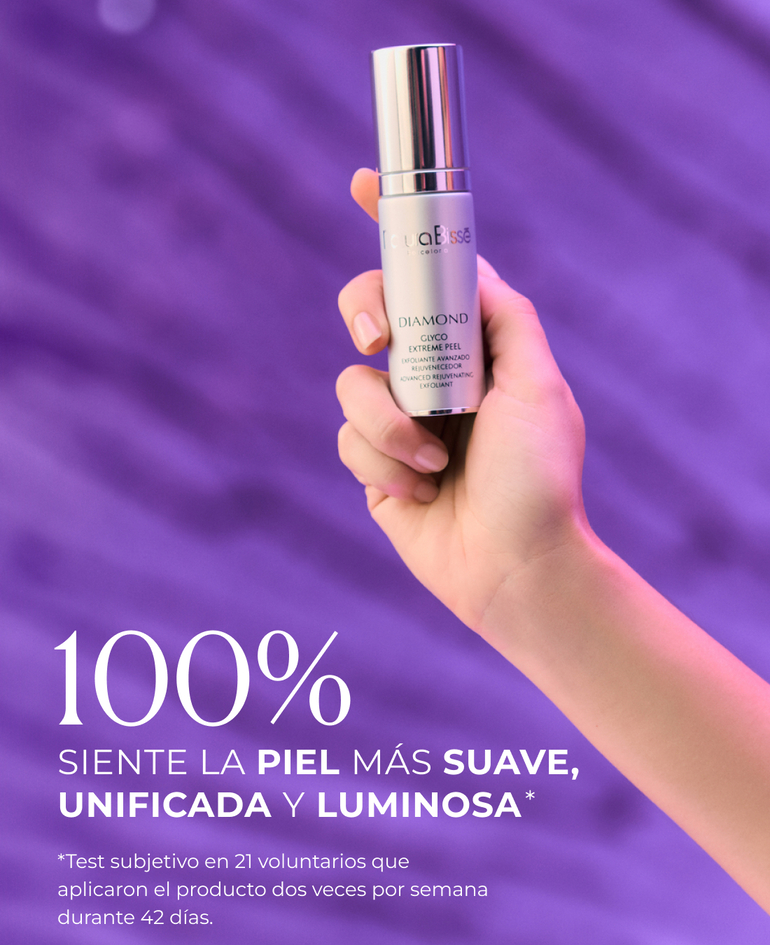 100% siente la piel más suave, unificada y luminosa  *Test subjetivo en 21 voluntarios que aplicaron el producto dos veces por semana durante 42 días.